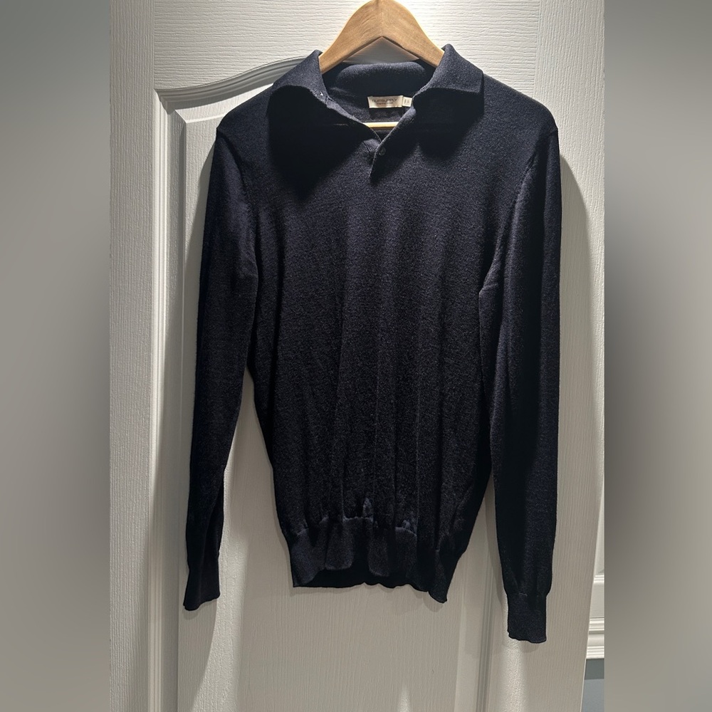 Suitsupply navy long sleeve knit polo sweater